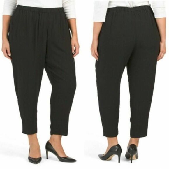 Eileen Fisher Black Silk Pull On Pants Pockets Size 1X - Picture 1 of 8